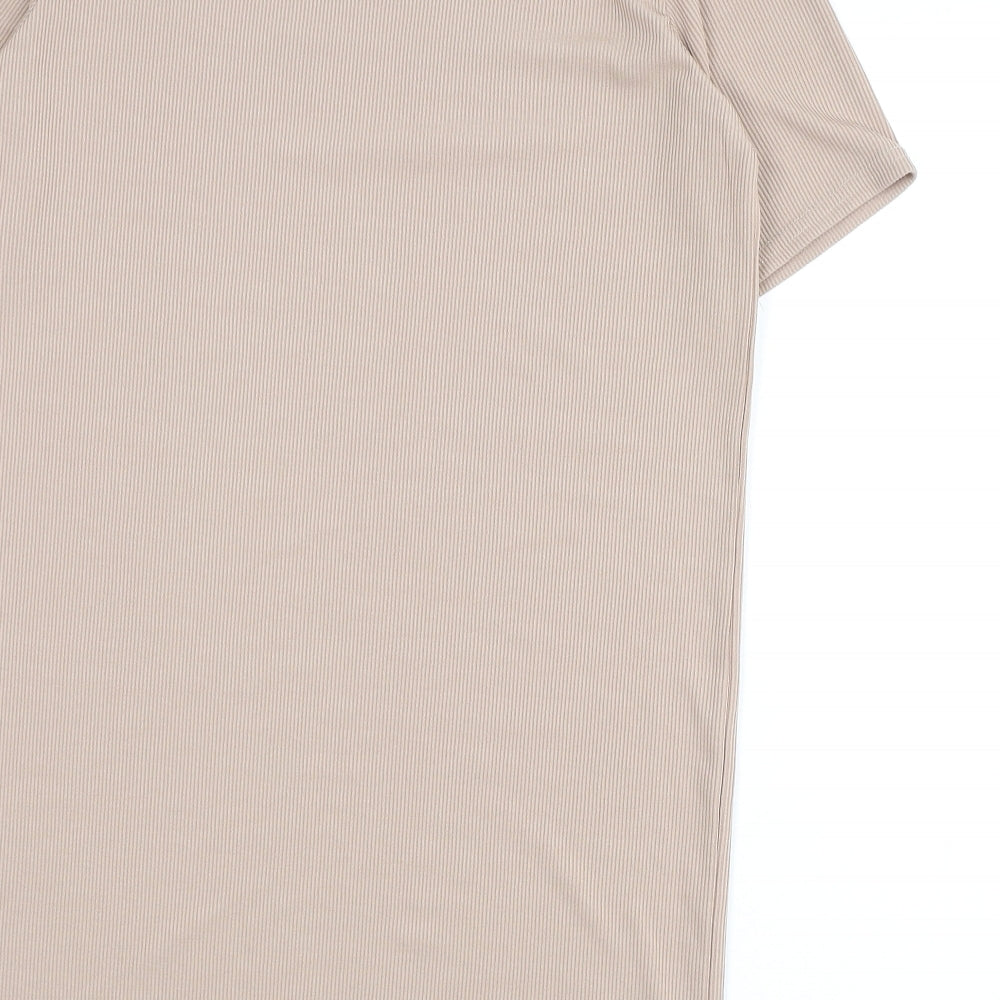 PRETTYLITTLETHING Womens Beige Polyester T-Shirt Dress Size 10 Round Neck Pullover - Ribbed