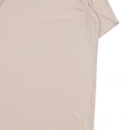 PRETTYLITTLETHING Womens Beige Polyester T-Shirt Dress Size 10 Round Neck Pullover - Ribbed