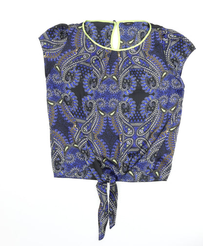 M&Co Womens Multicoloured Paisley Polyester Basic Blouse Size 16 Round Neck - Tie Front