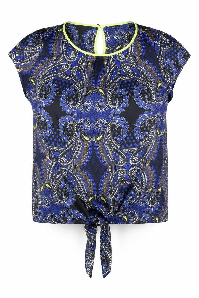M&Co Womens Multicoloured Paisley Polyester Basic Blouse Size 16 Round Neck - Tie Front