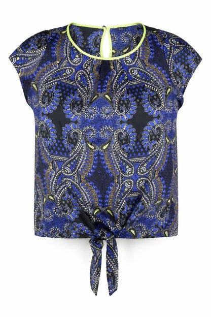 M&Co Womens Multicoloured Paisley Polyester Basic Blouse Size 16 Round Neck - Tie Front
