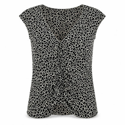 Max Edition Womens Black Floral Polyester Basic T-Shirt Size L V-Neck