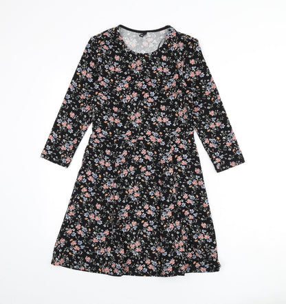Divided by H&M Womens Black Floral Polyester A-Line Size 10 Round Neck Pullover