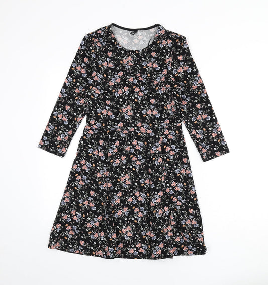 Divided by H&M Womens Black Floral Polyester A-Line Size 10 Round Neck Pullover