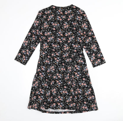 Divided by H&M Womens Black Floral Polyester A-Line Size 10 Round Neck Pullover