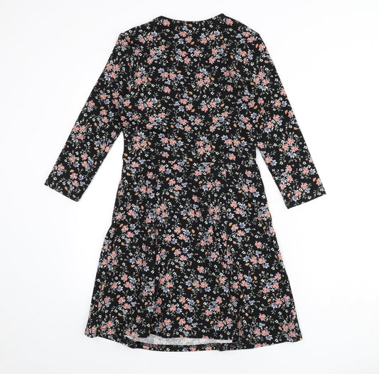 Divided by H&M Womens Black Floral Polyester A-Line Size 10 Round Neck Pullover