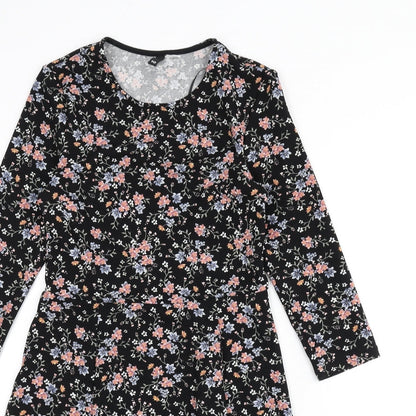 Divided by H&M Womens Black Floral Polyester A-Line Size 10 Round Neck Pullover