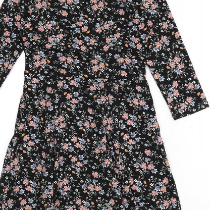 Divided by H&M Womens Black Floral Polyester A-Line Size 10 Round Neck Pullover