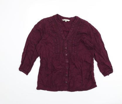 deben Womens Purple 100% Cotton Basic Button-Up Size 10 V-Neck - Tie Detail