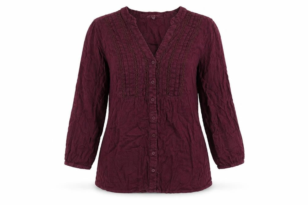 Debenhams Womens Purple 100% Cotton Basic Button-Up Size 10 V-Neck - Tie Detail