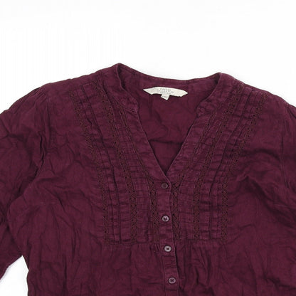 deben Womens Purple 100% Cotton Basic Button-Up Size 10 V-Neck - Tie Detail