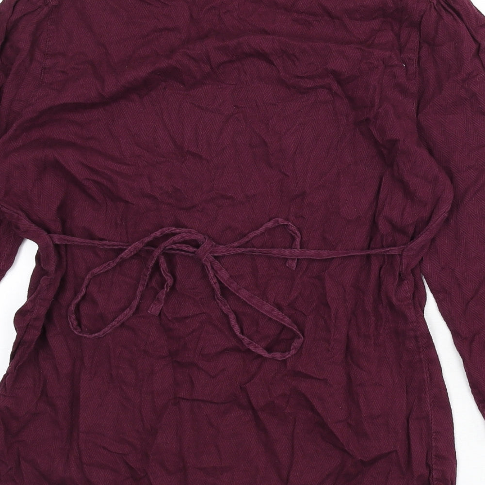 deben Womens Purple 100% Cotton Basic Button-Up Size 10 V-Neck - Tie Detail