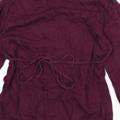 deben Womens Purple 100% Cotton Basic Button-Up Size 10 V-Neck - Tie Detail