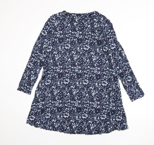 M&Co Womens Blue Geometric Viscose A-Line Size 10 Round Neck Pullover