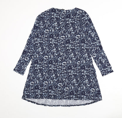 M&Co Womens Blue Geometric Viscose A-Line Size 10 Round Neck Pullover