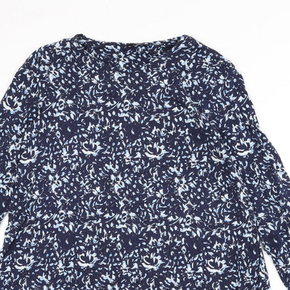 M&Co Womens Blue Geometric Viscose A-Line Size 10 Round Neck Pullover