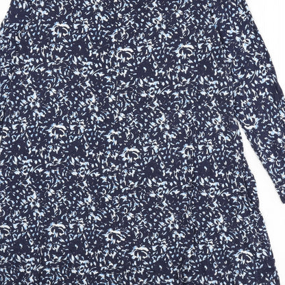 M&Co Womens Blue Geometric Viscose A-Line Size 10 Round Neck Pullover