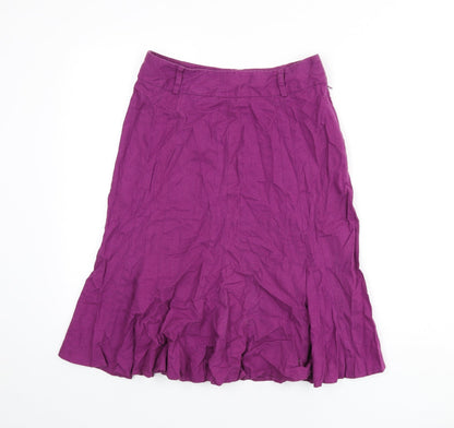 BHS Womens Purple Linen Flare Skirt Size 8 Zip
