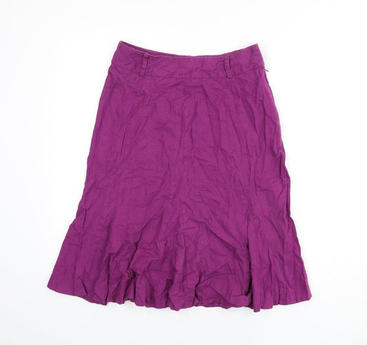 BHS Womens Purple Linen Flare Skirt Size 8 Zip