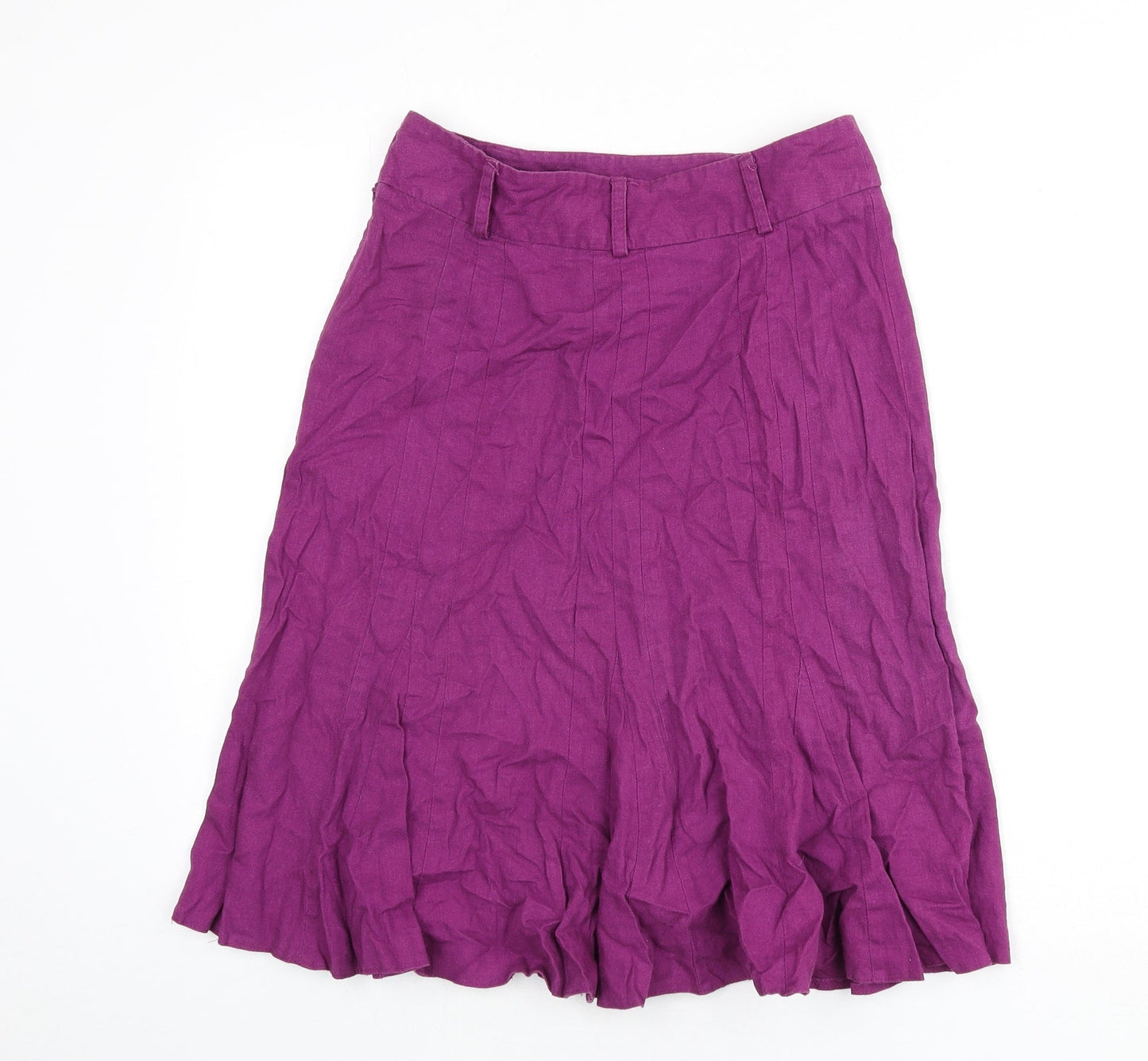 BHS Womens Purple Linen Flare Skirt Size 8 Zip