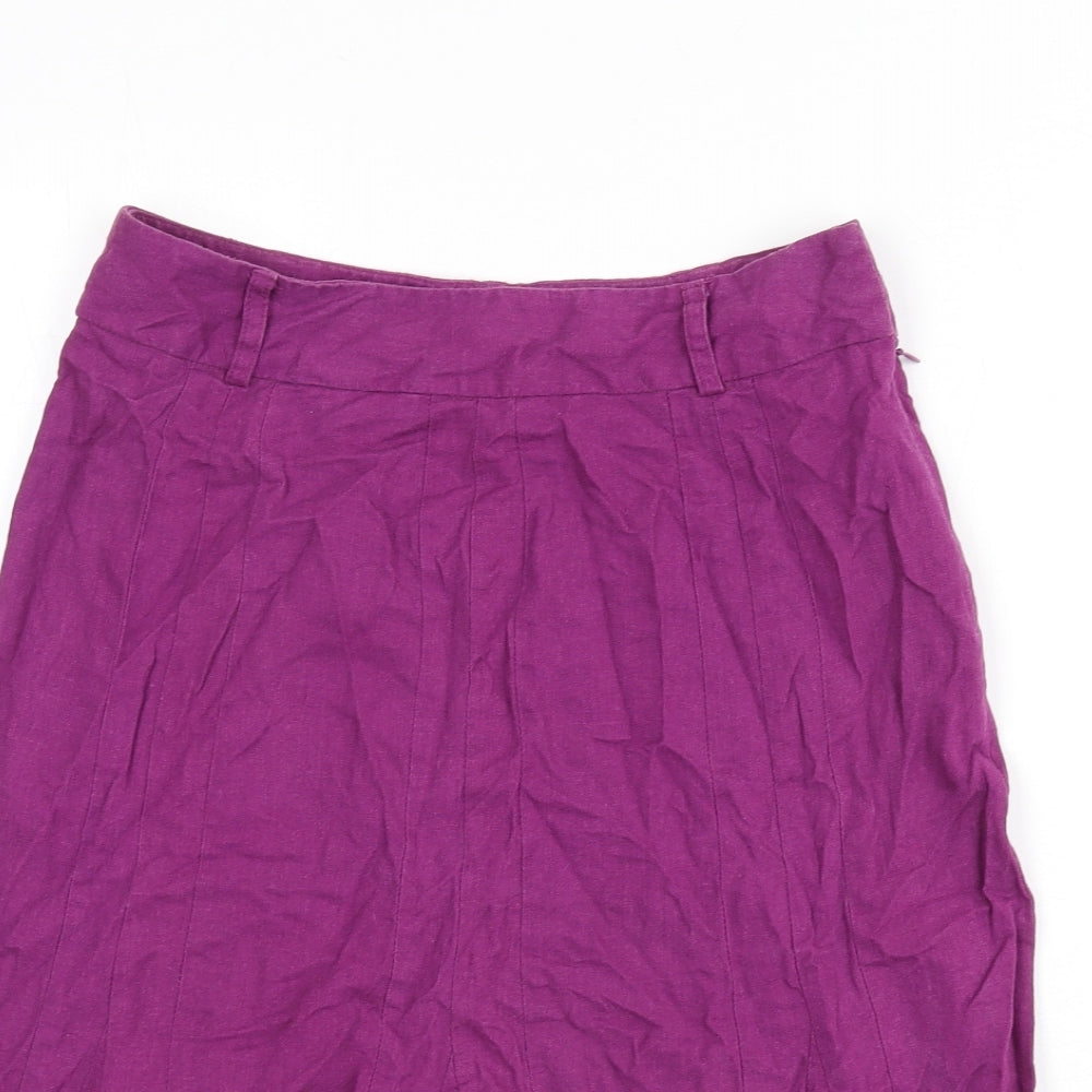 BHS Womens Purple Linen Flare Skirt Size 8 Zip