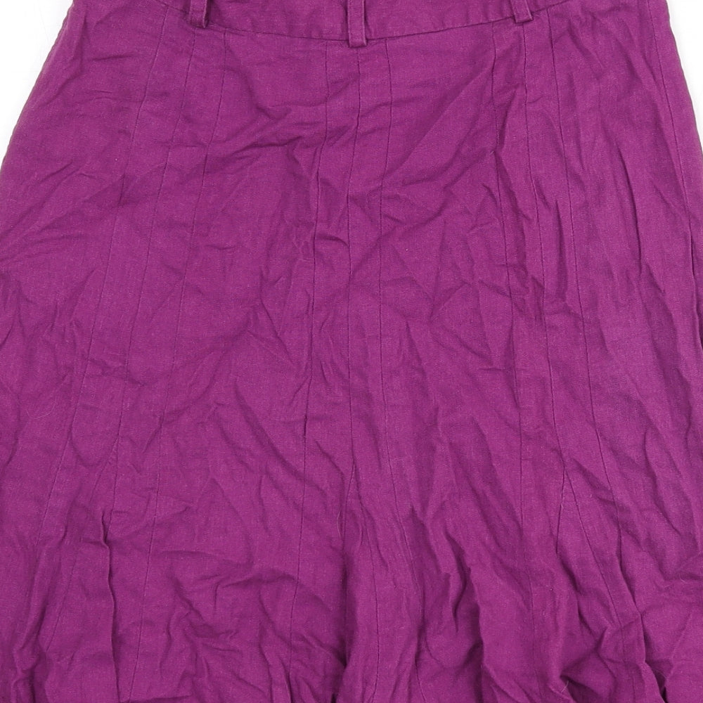 BHS Womens Purple Linen Flare Skirt Size 8 Zip