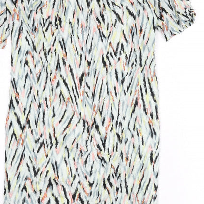 Warehouse Womens Multicoloured Geometric Viscose Sheath Size 10 Round Neck Zip