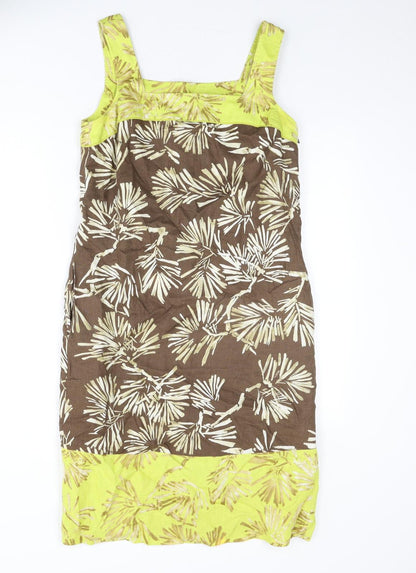 Fenn Wright Manson Womens Multicoloured Geometric Linen Sheath Size 10 Square Neck Zip