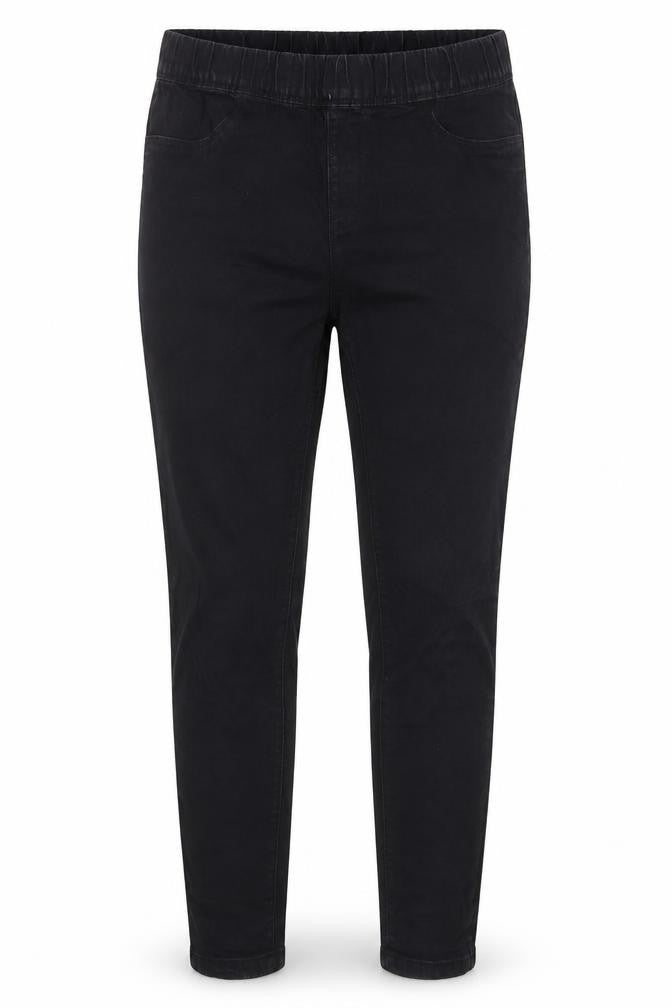 Front view of Denim & Co. women’s black cotton skinny jeans, size UK 10, 29-inch leg regular - elastic waist