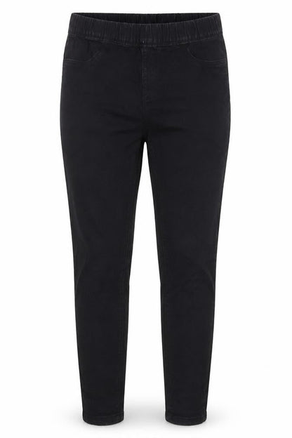 Front view of Denim & Co. women’s black cotton skinny jeans, size UK 10, 29-inch leg regular - elastic waist