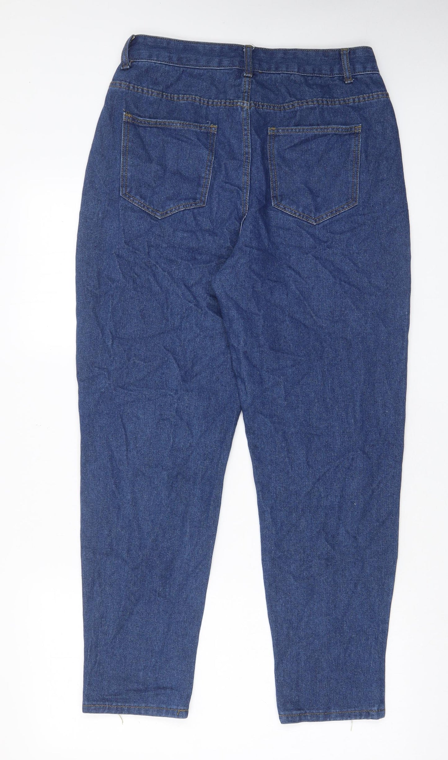 Boohoo Womens Blue Cotton Mom Jeans Size 12 L29 in Regular Zip - Pockets, Belt Loops
