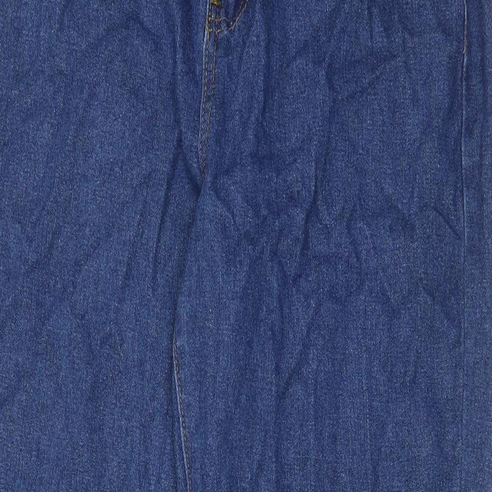 Boohoo Womens Blue Cotton Mom Jeans Size 12 L29 in Regular Zip - Pockets, Belt Loops