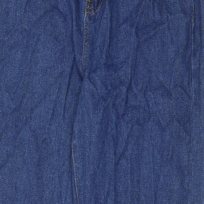 Boohoo Womens Blue Cotton Mom Jeans Size 12 L29 in Regular Zip - Pockets, Belt Loops
