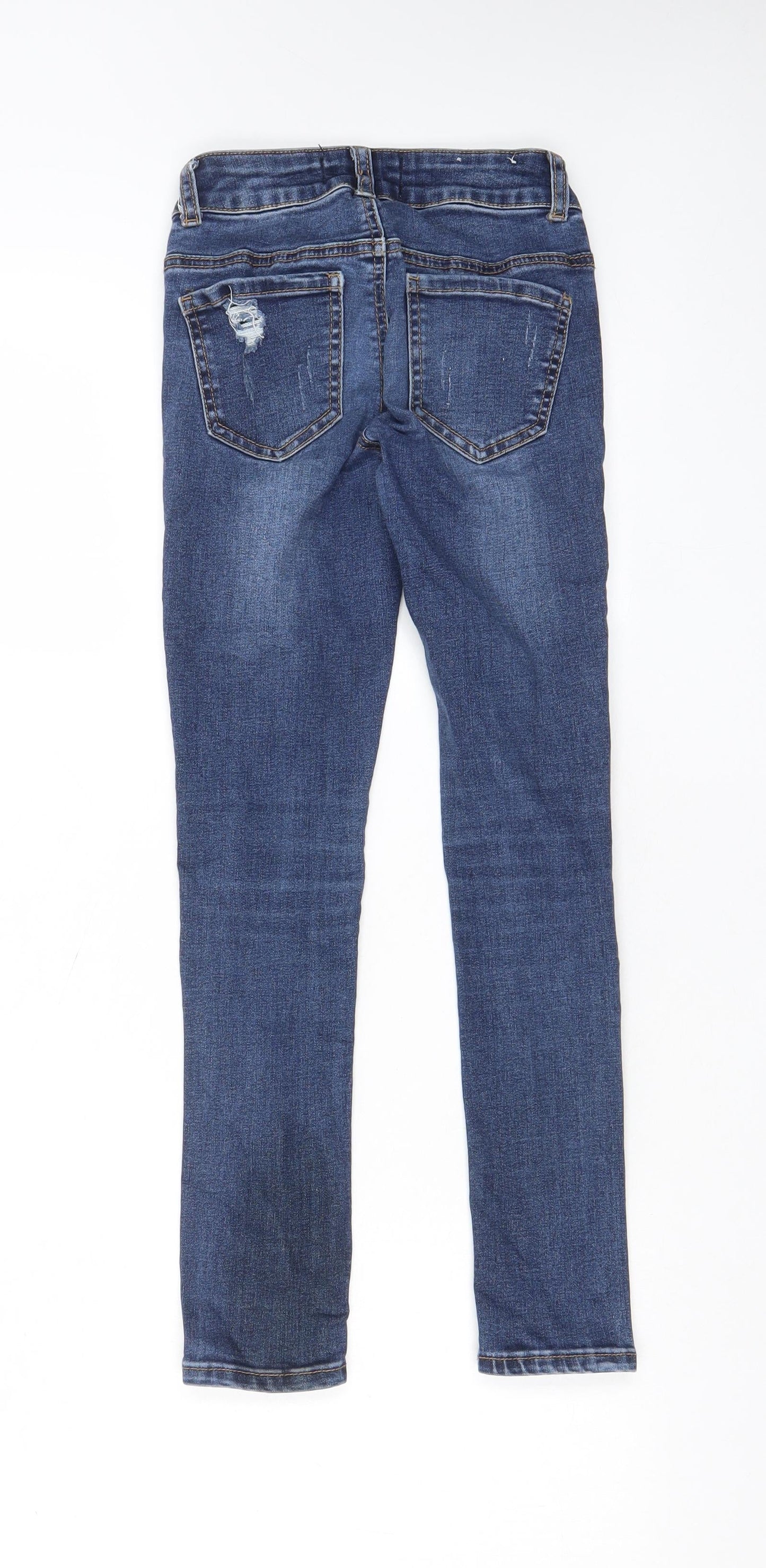 New Look Girls Blue Cotton Skinny Jeans Size 9 Years L23 in Regular Zip - Pockets, Belt Loops