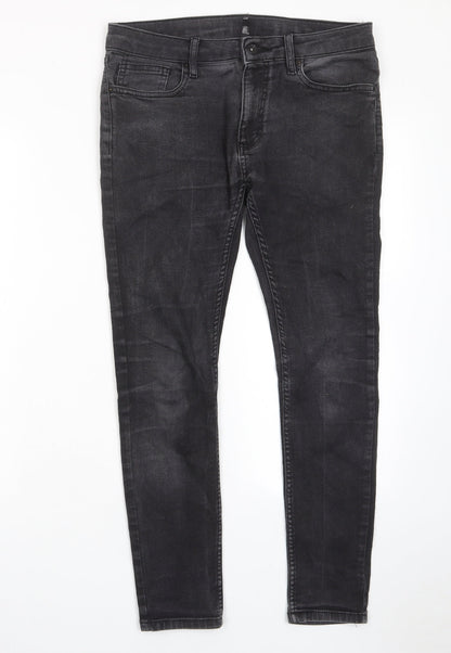 Topshop Womens Grey Cotton Skinny Jeans Size 32 in L30 in Regular Zip - Pockets, Belt Loops