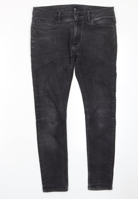 Topshop Womens Grey Cotton Skinny Jeans Size 32 in L30 in Regular Zip - Pockets, Belt Loops