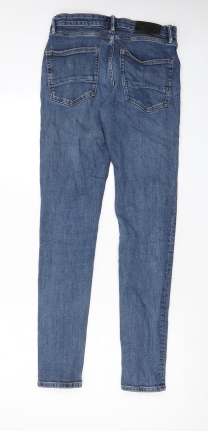 Marks and Spencer Mens Blue Cotton Skinny Jeans Size 30 in L33 in Regular Zip - Pockets, Belt Loops