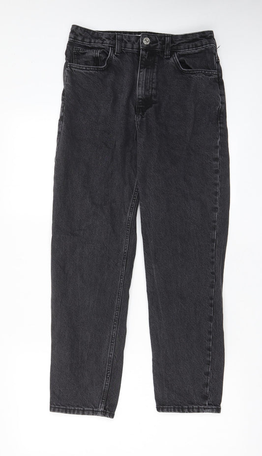 Mango Womens Black Cotton Mom Jeans Size 8 L26 in Regular Zip - Pockets, Belt Loops