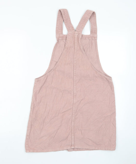 Denim & Co. Womens Pink Cotton Pinafore/Dungaree Dress Size 12 Square Neck Button - Pockets
