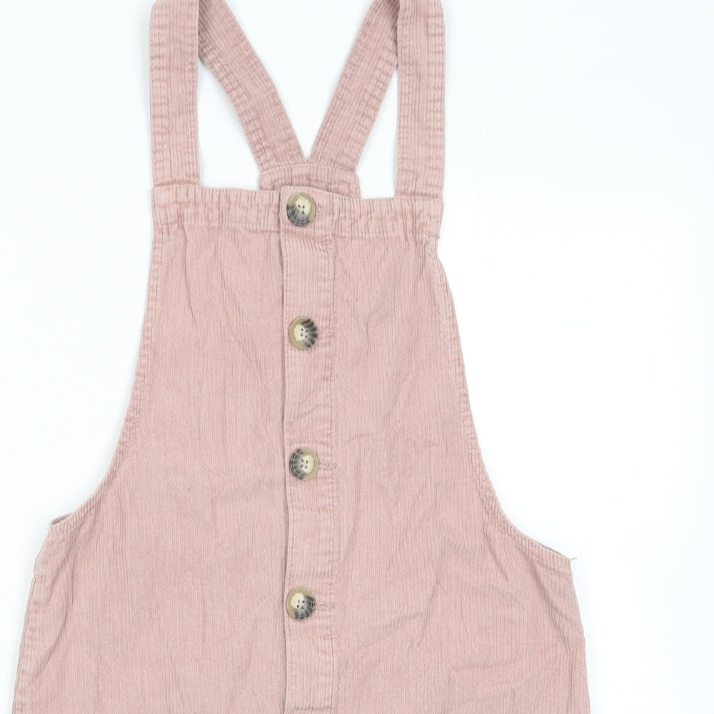 Denim & Co. Womens Pink Cotton Pinafore/Dungaree Dress Size 12 Square Neck Button - Pockets