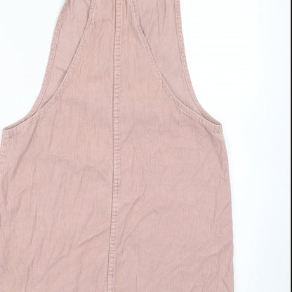 Denim & Co. Womens Pink Cotton Pinafore/Dungaree Dress Size 12 Square Neck Button - Pockets