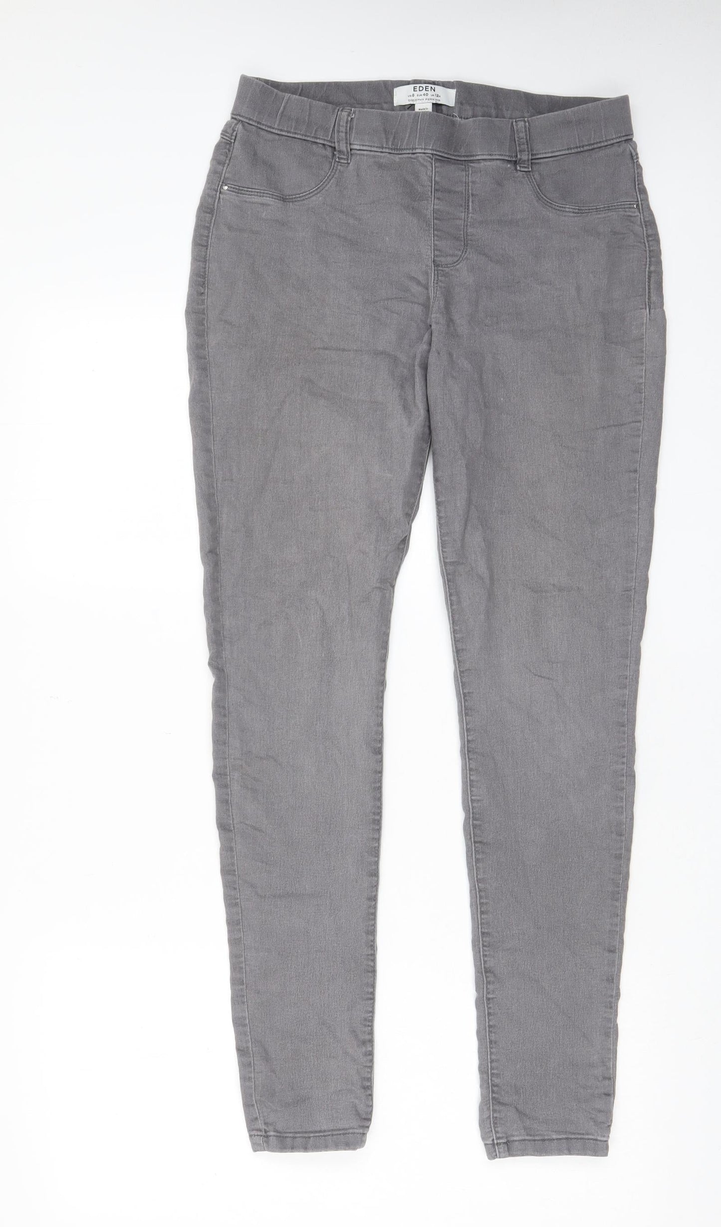 Dorothy Perkins Womens Grey Cotton Skinny Jeans Size 12 L30 in Regular - Elastic waist