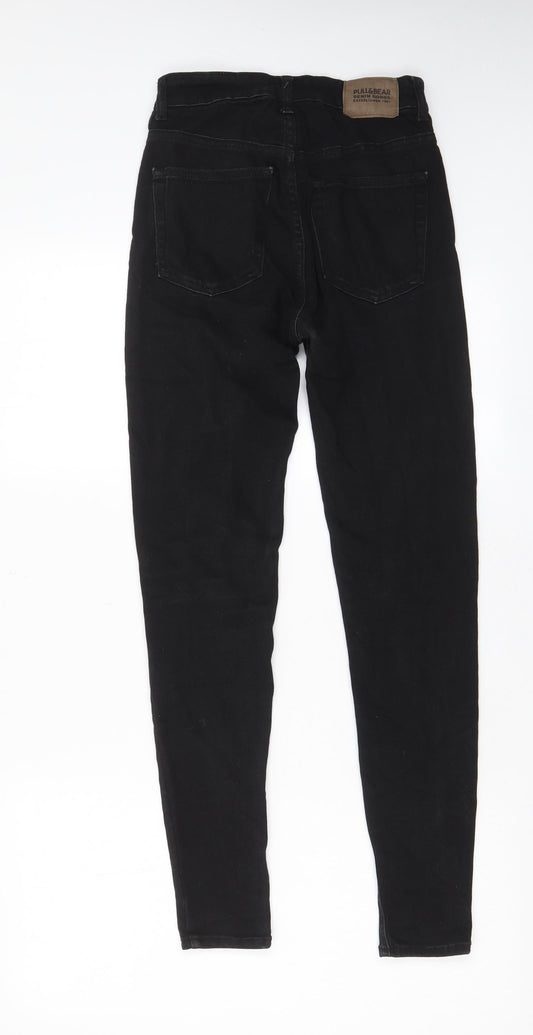 Pull&Bear Womens Black Cotton Skinny Jeans Size 6 L28 in Regular Zip - Pockets, Belt Loops