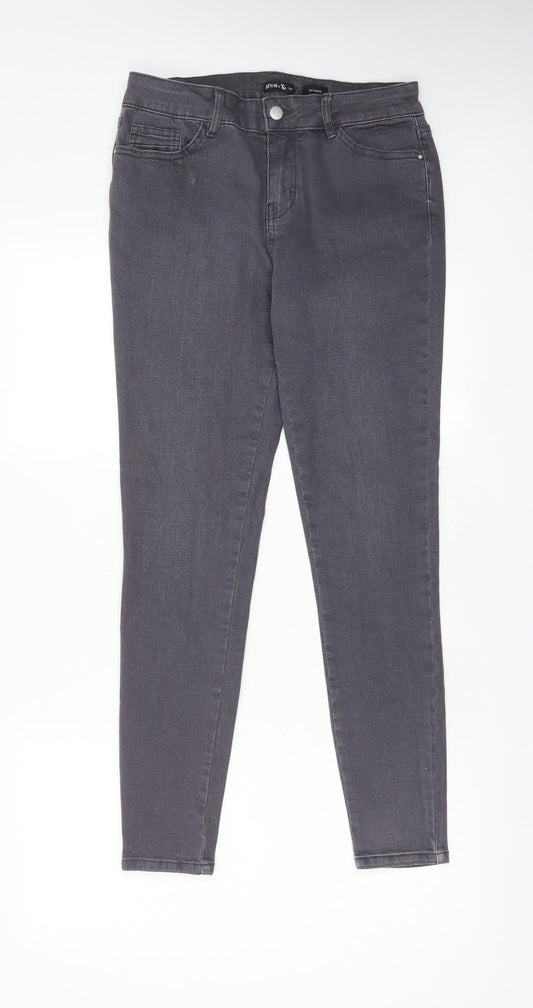 TU Womens Grey Cotton Skinny Jeans Size 12 L28 in Regular Zip - Pockets, Belt Loops