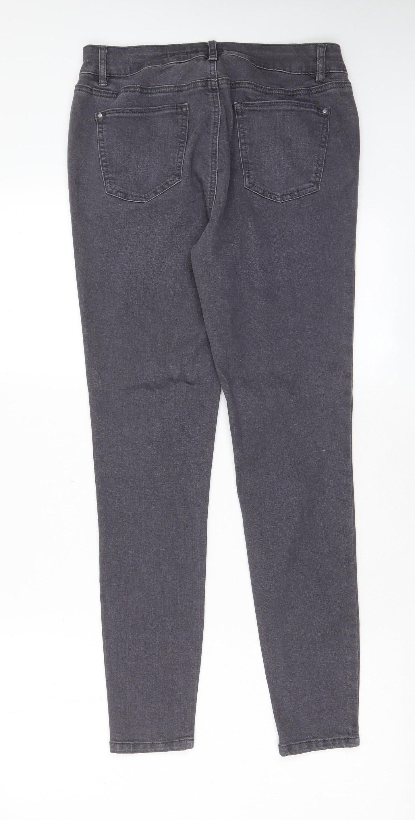 TU Womens Grey Cotton Skinny Jeans Size 12 L28 in Regular Zip - Pockets, Belt Loops