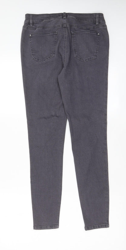 TU Womens Grey Cotton Skinny Jeans Size 12 L28 in Regular Zip - Pockets, Belt Loops