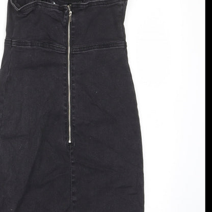 Denim & Co. Womens Black Cotton A-Line Size 8 Sweetheart Zip - Tie Front