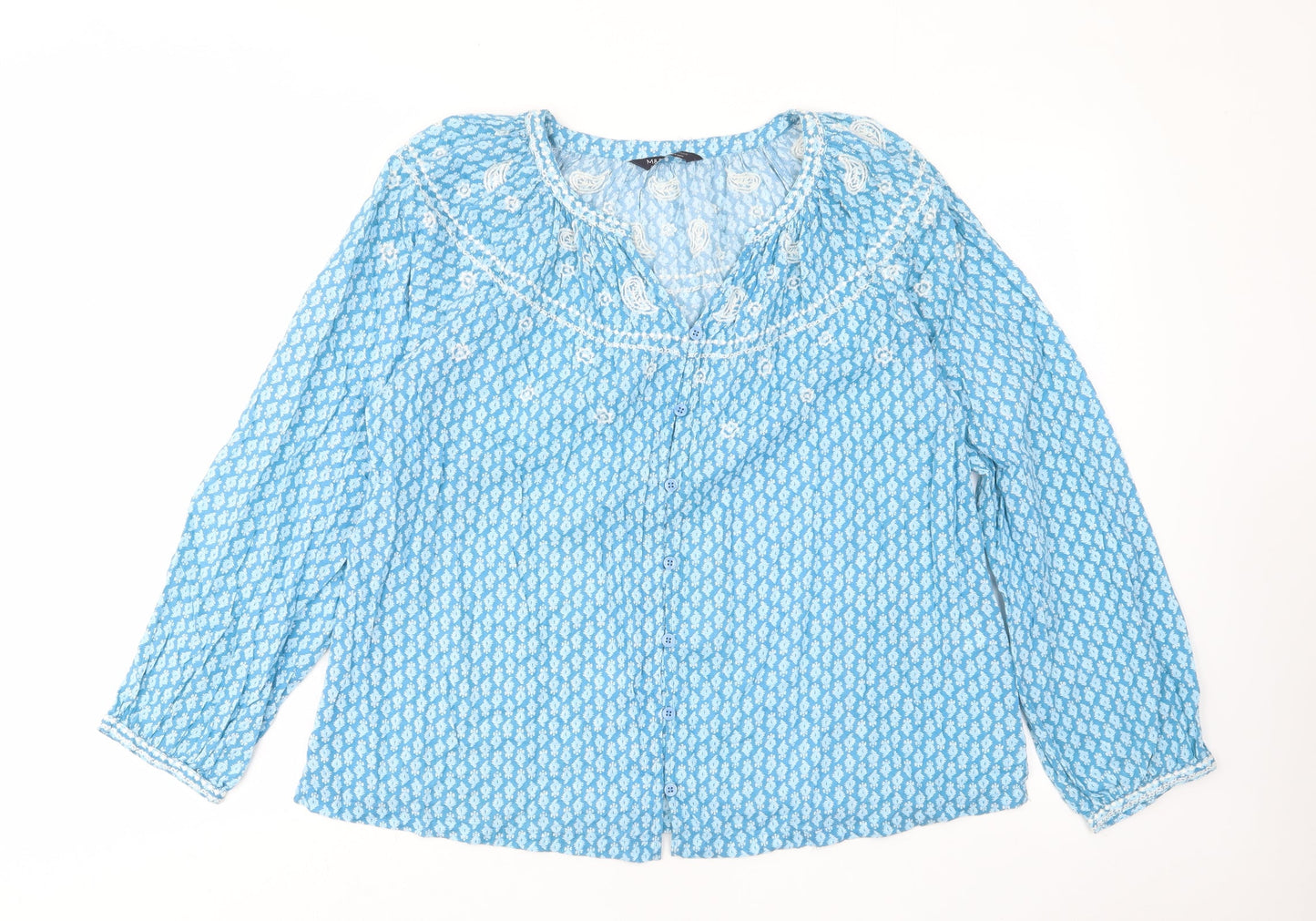 Womens UK Size 8 Marks and Spencer Blue Basic Button-Up
