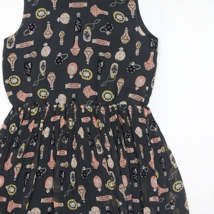 Oasis Womens Grey Geometric Polyester A-Line Size 12 Collared Button - Perfume Bottles