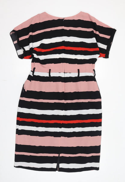 Debenhams Womens Multicoloured Striped Polyester Pencil Dress Size 14 Round Neck Zip - Pockets